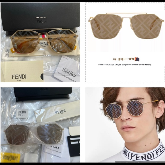 UNISEX FENDI MONOGRAM ANGULAR AVIATOR SUNGLASSES - Picture 8 of 16